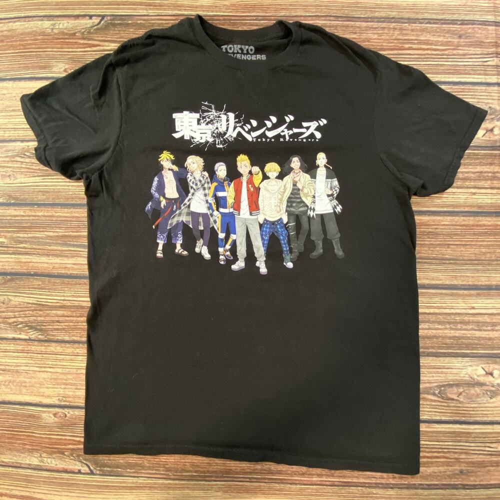 Tokyo Revengers Crunchyroll Adult T-Shirt - Standing Cast Under Logo Black M